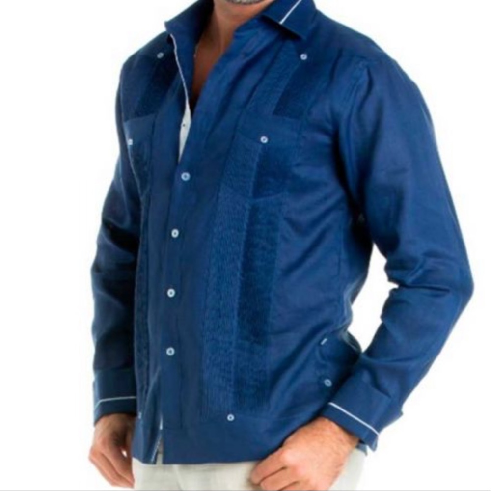 Linen Navy Blue 2 pockets shirt.Party Linen Shirt.